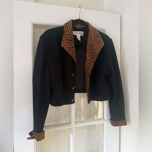 Jessica Howard vintage leopard trim black crop jacket - Picture 3 of 8